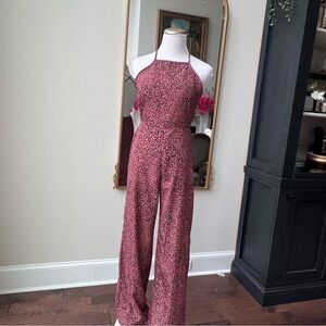 Leopard Print Halter Jumpsuit - Pink